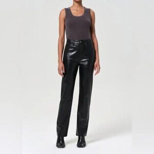 TKTW, size 33W x34L, faux leather cotton blend pants made in Italy straight leg